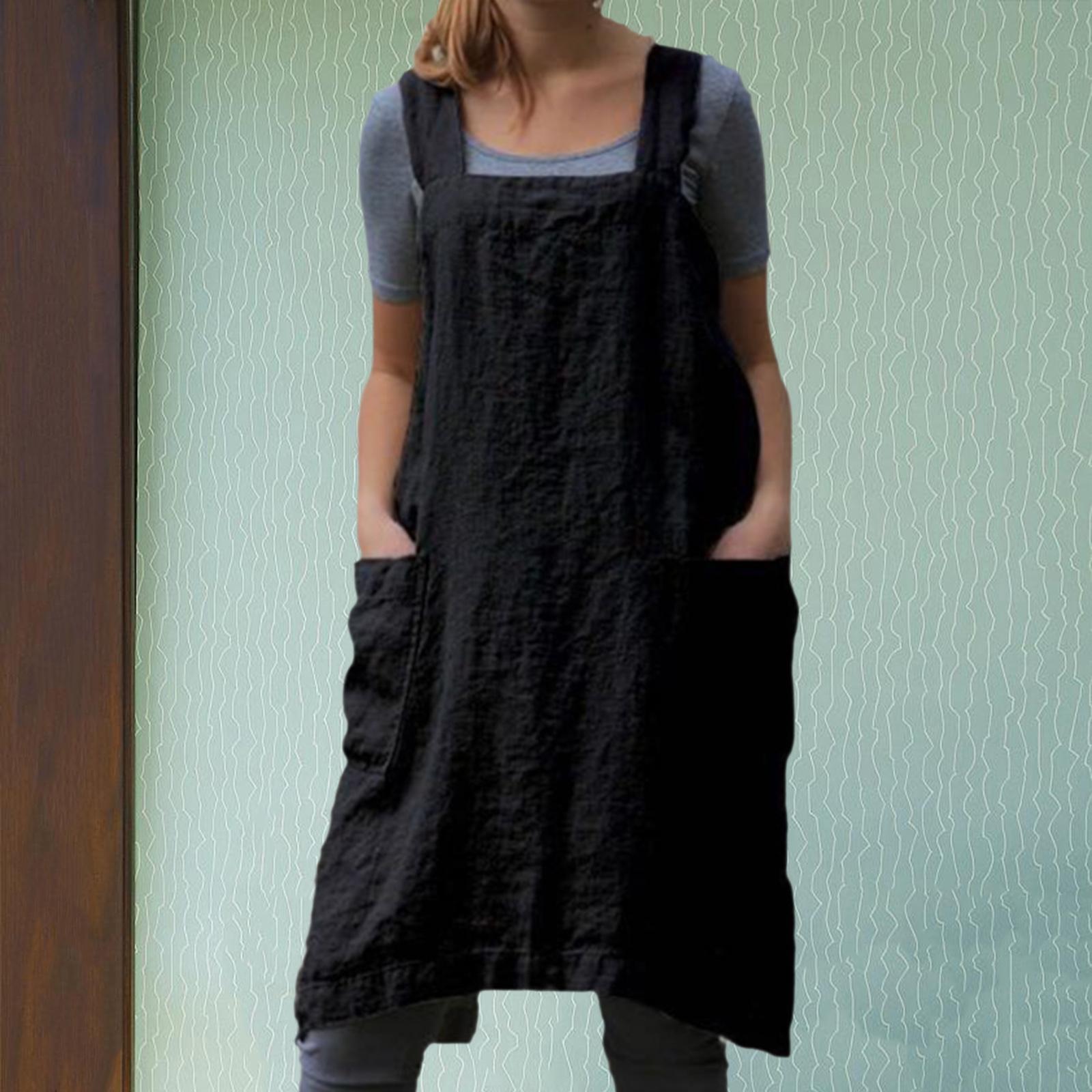 Linen Apron with Pockets Gardening Works Painting Pinny Gift Pinafore Dress with XL