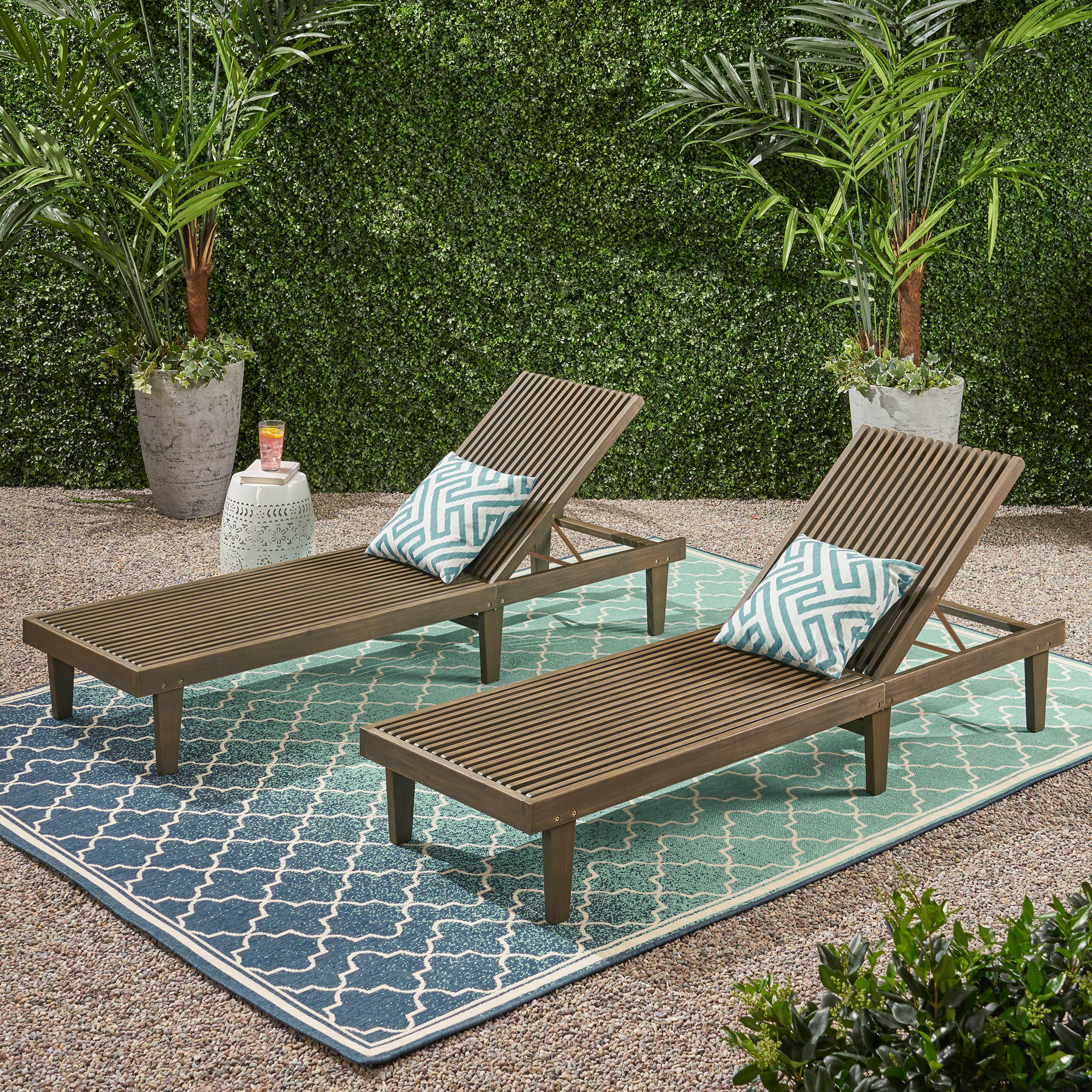 Addisyn Outdoor Wooden Chaise Lounge (Set of 2)