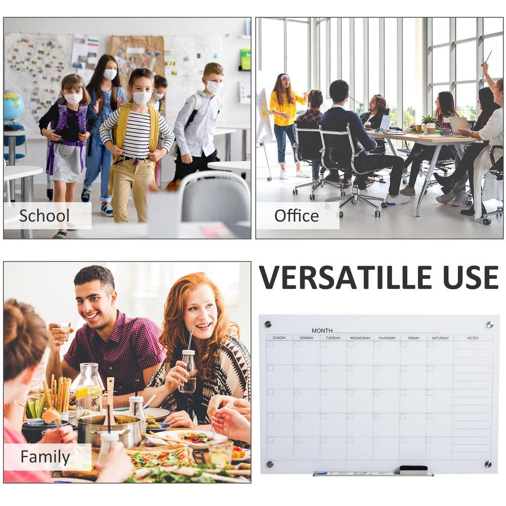 Vinsetto 35 in. x 23 in. Dry Erase Calendar Glassboard with Markers and Eraser Included 911-014