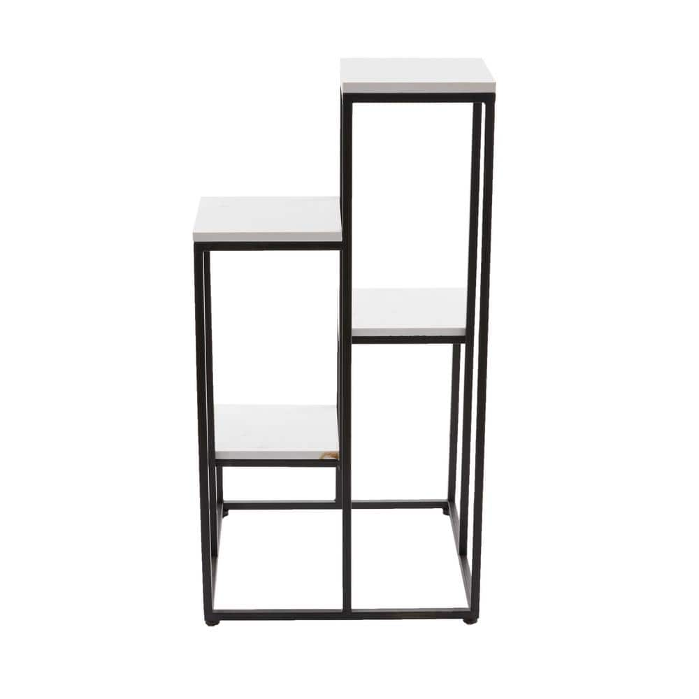 Litton Lane 31 in. White Square Marble Plantstand with 4-Tiers 040285