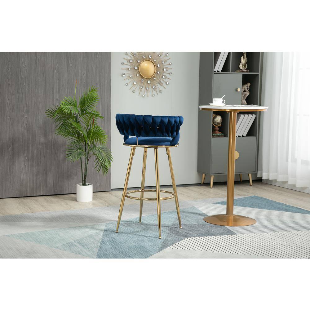 35.04 Inch Navy Wood Bar Stools with Low Back and Footrest Counter Height Bar Chairs GM-H-96