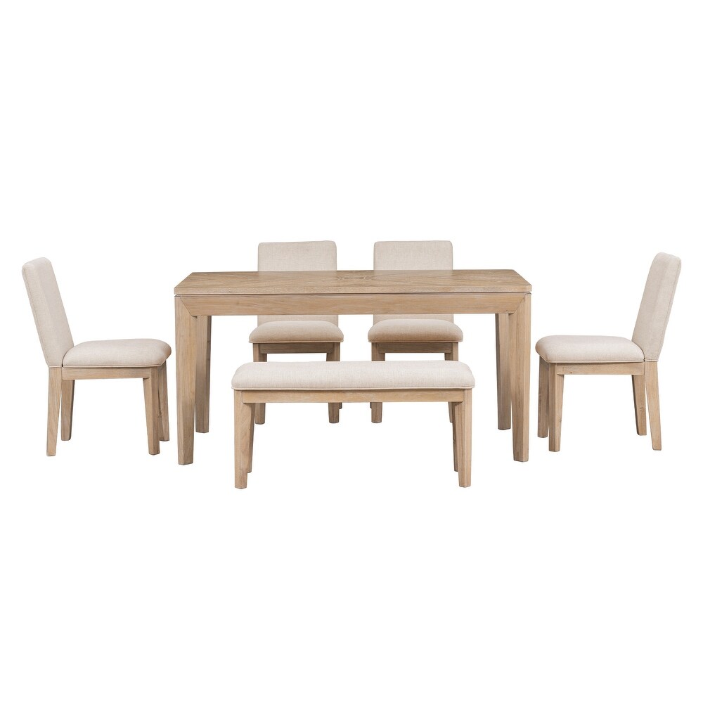 6 Piece Dining Wood Table Set with 4 Upholstered Dining Chairs and Bench  60\