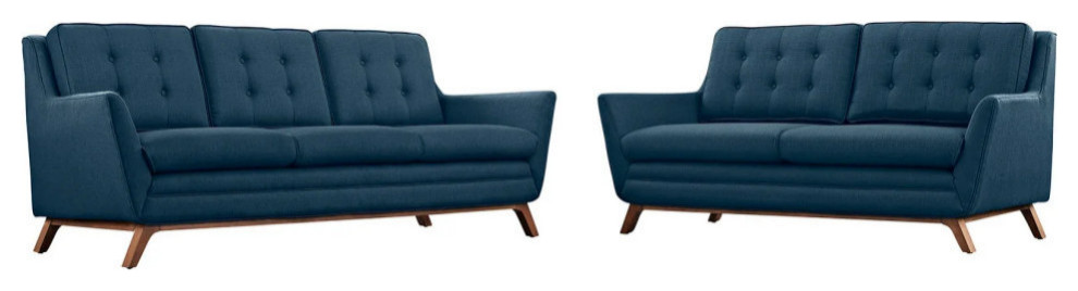 Gillian Azure Living Room Set Upholstered Fabric 2 Piece Set   Midcentury   Living Room Furniture Sets   by Peachtree Fine Furniture  Houzz