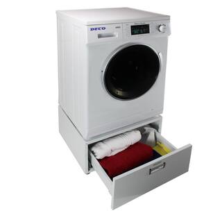 Deco All-in-one 1.6 cu. ft. 110V Compact Combo Washer Dryer with Optional VentedVentless and Sensor Dry w Pedestal in White DC4400W+PDL