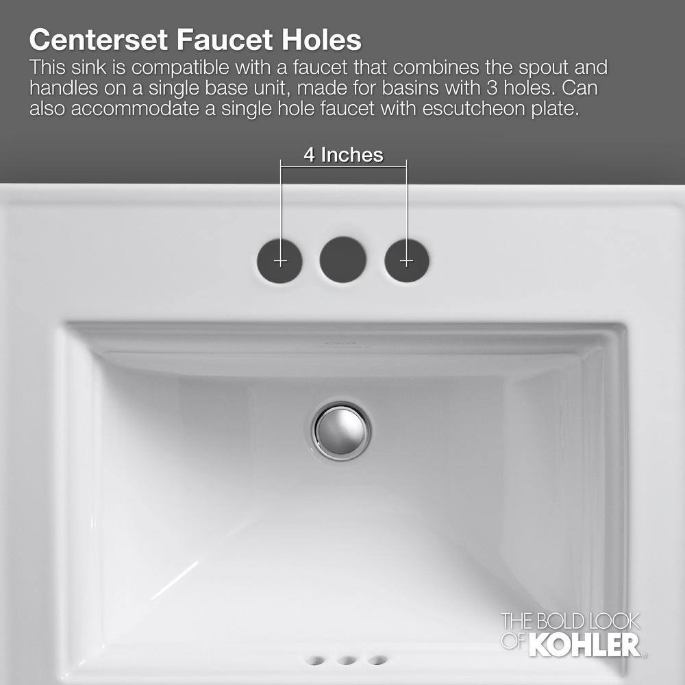 KOHLER Archer 22-58 in. Drop-In Vitreous China Bathroom Sink with Overflow Drain in White K-2356-4-0