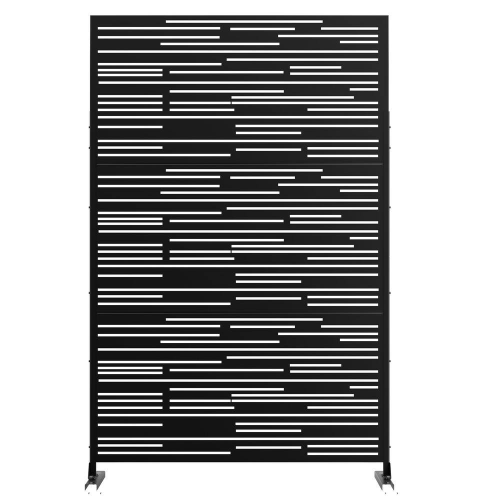 FENCY 76 in. Galvanized Steel Garden Fence Outdoor Privacy Screen Garden Screen Panels Shine Pattern in Black A-GE04049