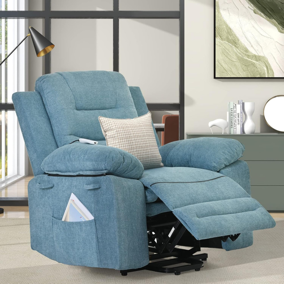 Power Lift Recliner Chair  Overstuffed Massager Seat With Remote Control  Blue   Modern   Recliner Chairs   by Decor Love  Houzz