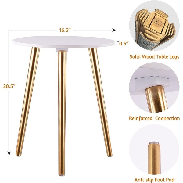 White Nightstand Coffee End Table，with Glod Wood Legs 16.5 Inches