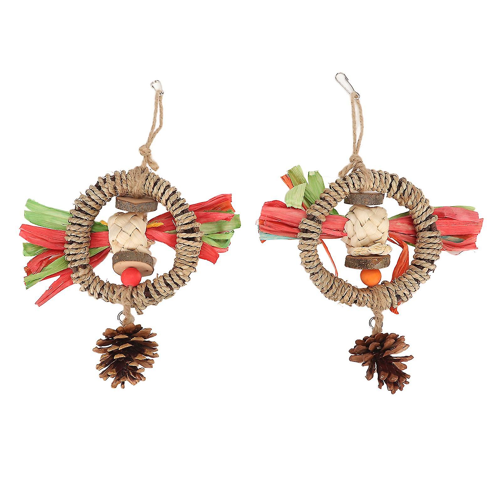 2PCS Parrots Pine Cone Chewing Toy Relieve Boredom Hanging Bird Swing Perches for Bird Cage Decoration