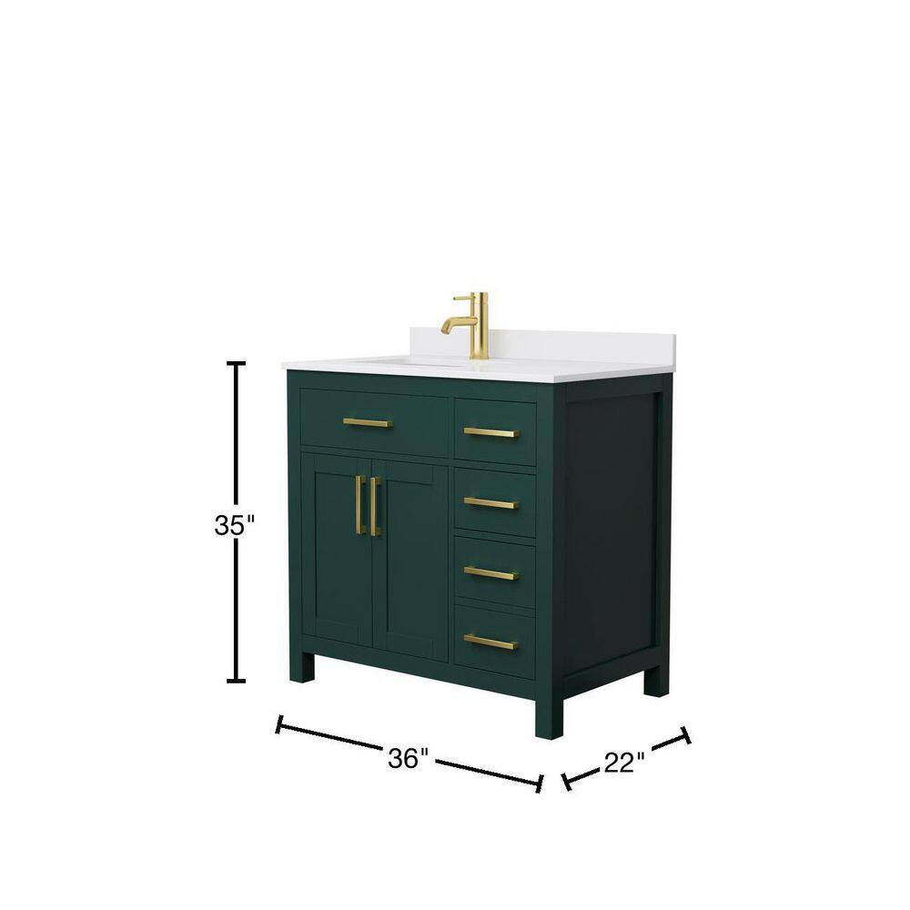 Wyndham Collection Beckett 36 in. W x 22 in. D x 35 in. H Single Sink Bathroom Vanity in Green with White Cultured Marble Top WCG242436SGDWCUNSMXX