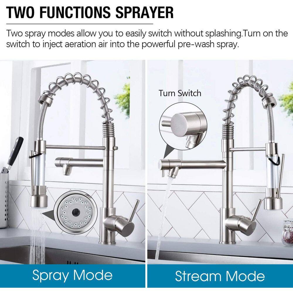 GIVING TREE Single-Handles 2-Spout Pull Down Sprayer Kitchen Faucet with LED Light in Brushed Nickel HDLTQA0013