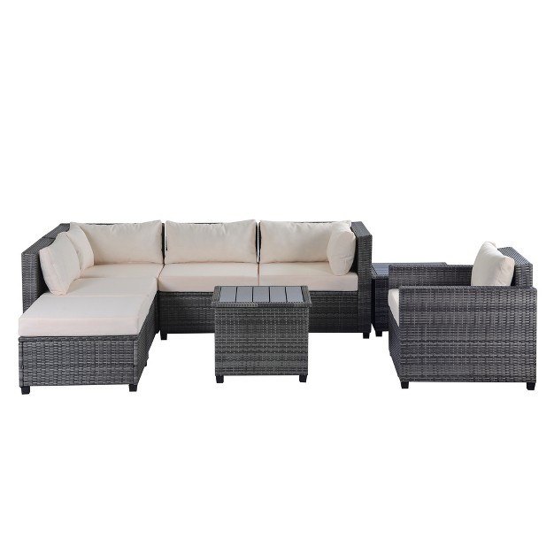 8 Pcs Patio Outdoor Rattan Sectional Sofa Set Seating Group With Cushions modernluxe