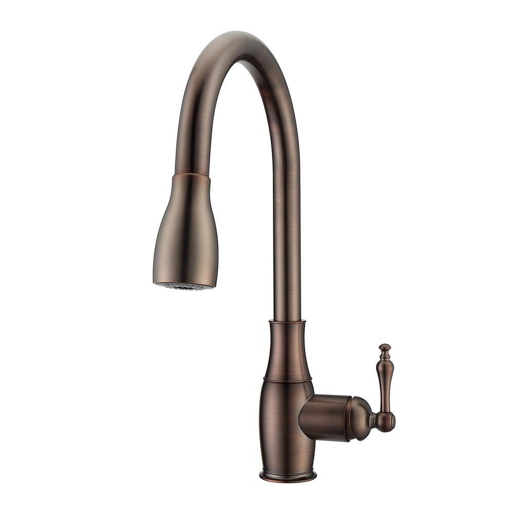 Barclay Products Cullen Single Handle Deck Mount Gooseneck Pull Down Spray Kitchen Faucet with Metal Lever Handle 1 in Oil Rubbed Bronze KFS411-L1-ORB