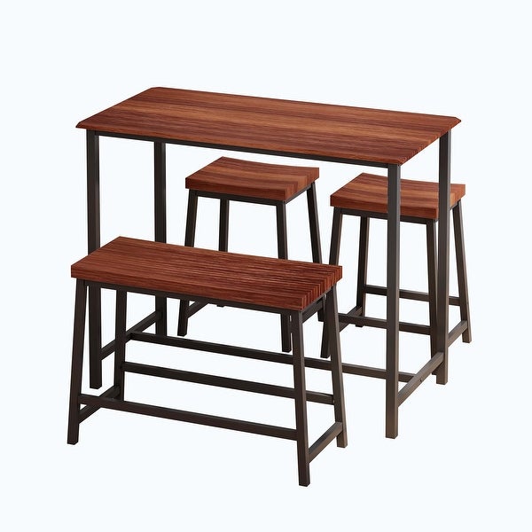 4-Piece Dining Table Set with 2 Stools+1 Bench