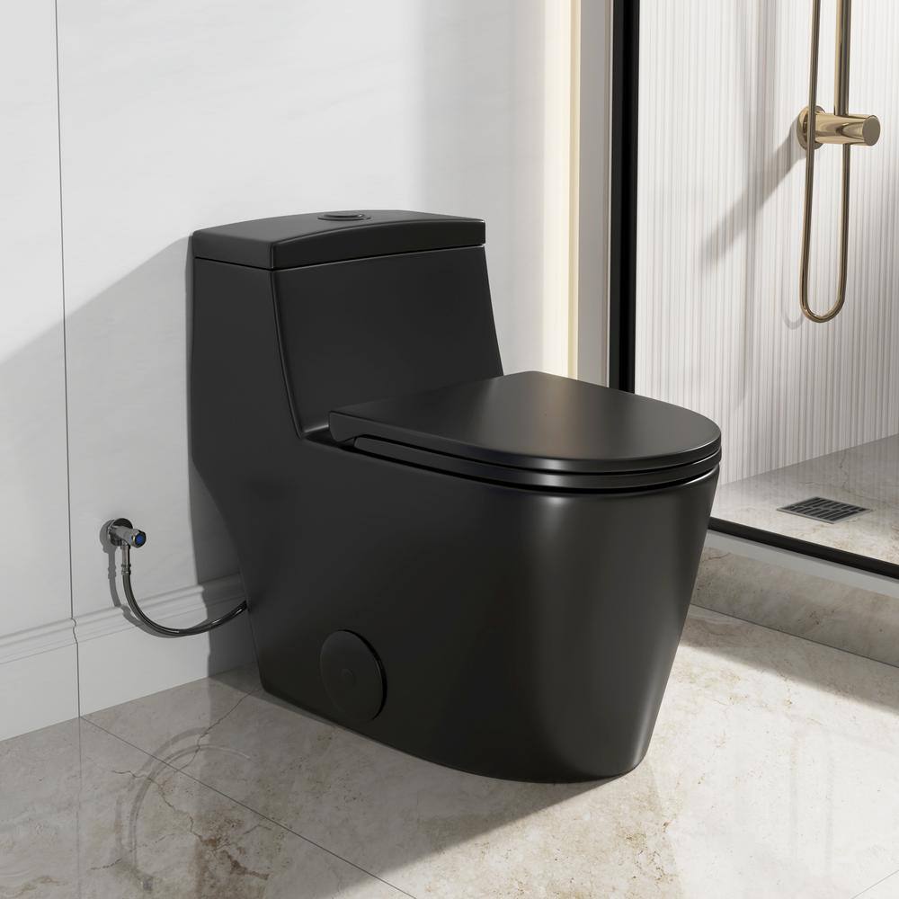 Hanikes One-Piece Toilet 1.11.6 GPF Dual Flush Elongated Toilet in Black Seat Included WaterSense Toilet AR80B