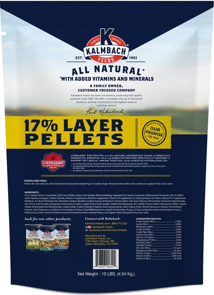 Kalmbach Feeds All Natural 17% Layer Pellet Poultry Feed， 10-lb bag