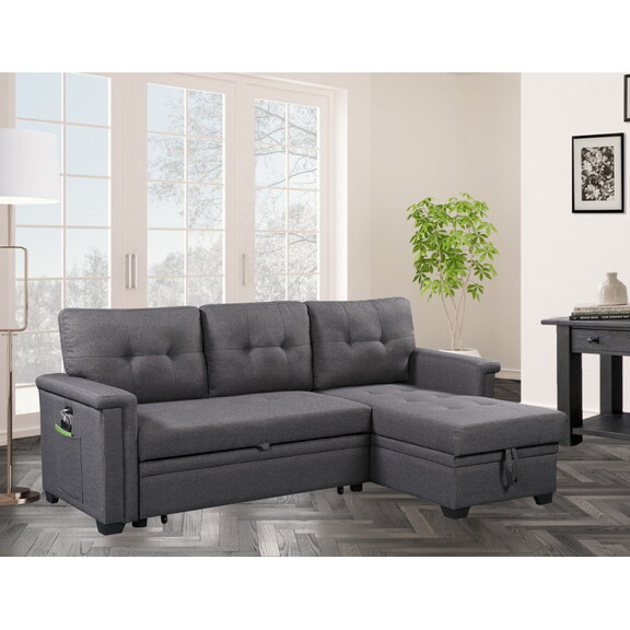 Nathan Dark Gray Reversible Sleeper Sectional Sofa...