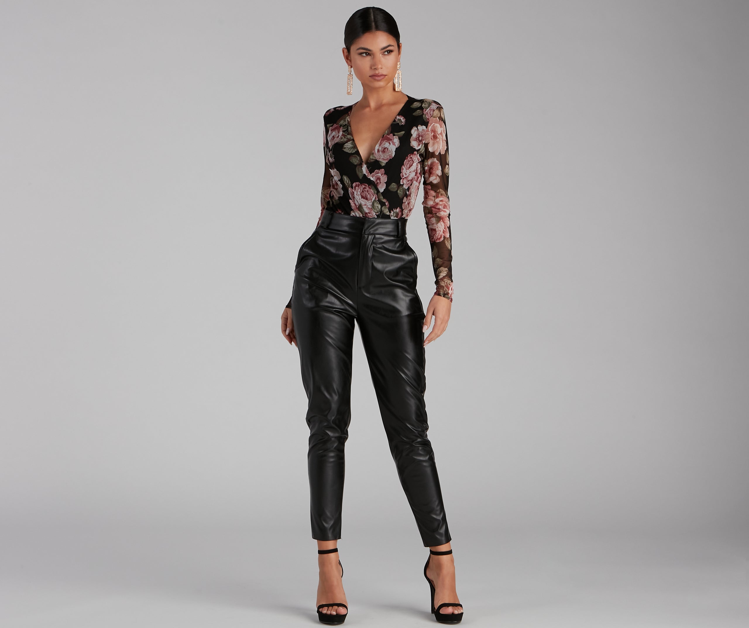 Autumn Roses Plunge Surplice Mesh Bodysuit