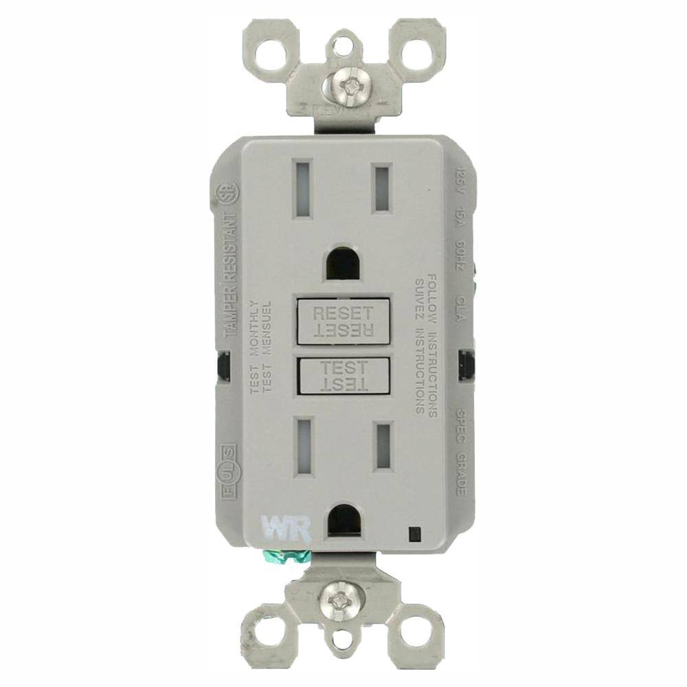 Leviton 15 Amp 125-Volt Duplex Self-Test Tamper ResistantWeather Resistant GFCI Outlet Gray (3-Pack) VG3-GFWT1-HG3