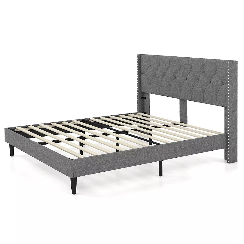 Full/queen Size Upholstered Platform Bed With Button Tufted Headboard-Queen Size