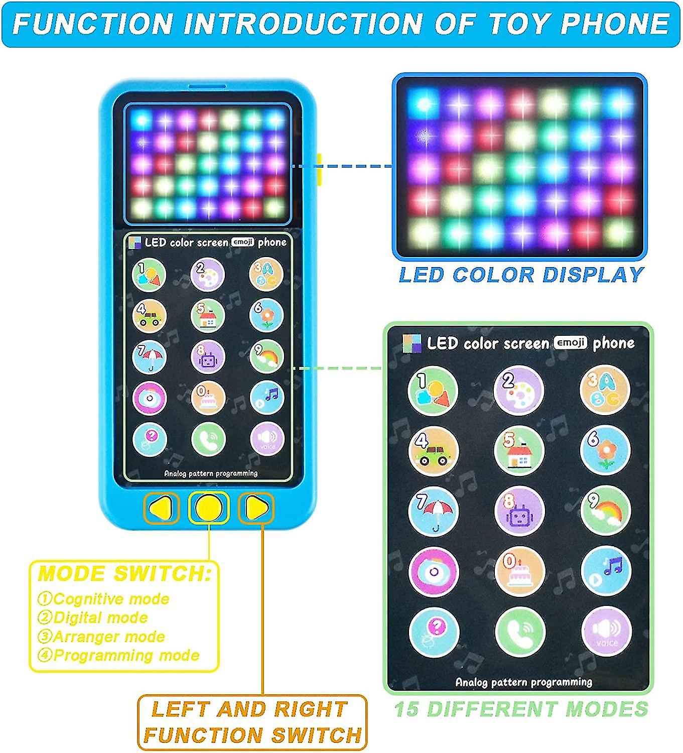 Fun Musical Led Color Screen Phone Toys For Toddlers， Programmable Phone Toys， Play To Learn， Screen With 15 Functions And Cool Led Lights