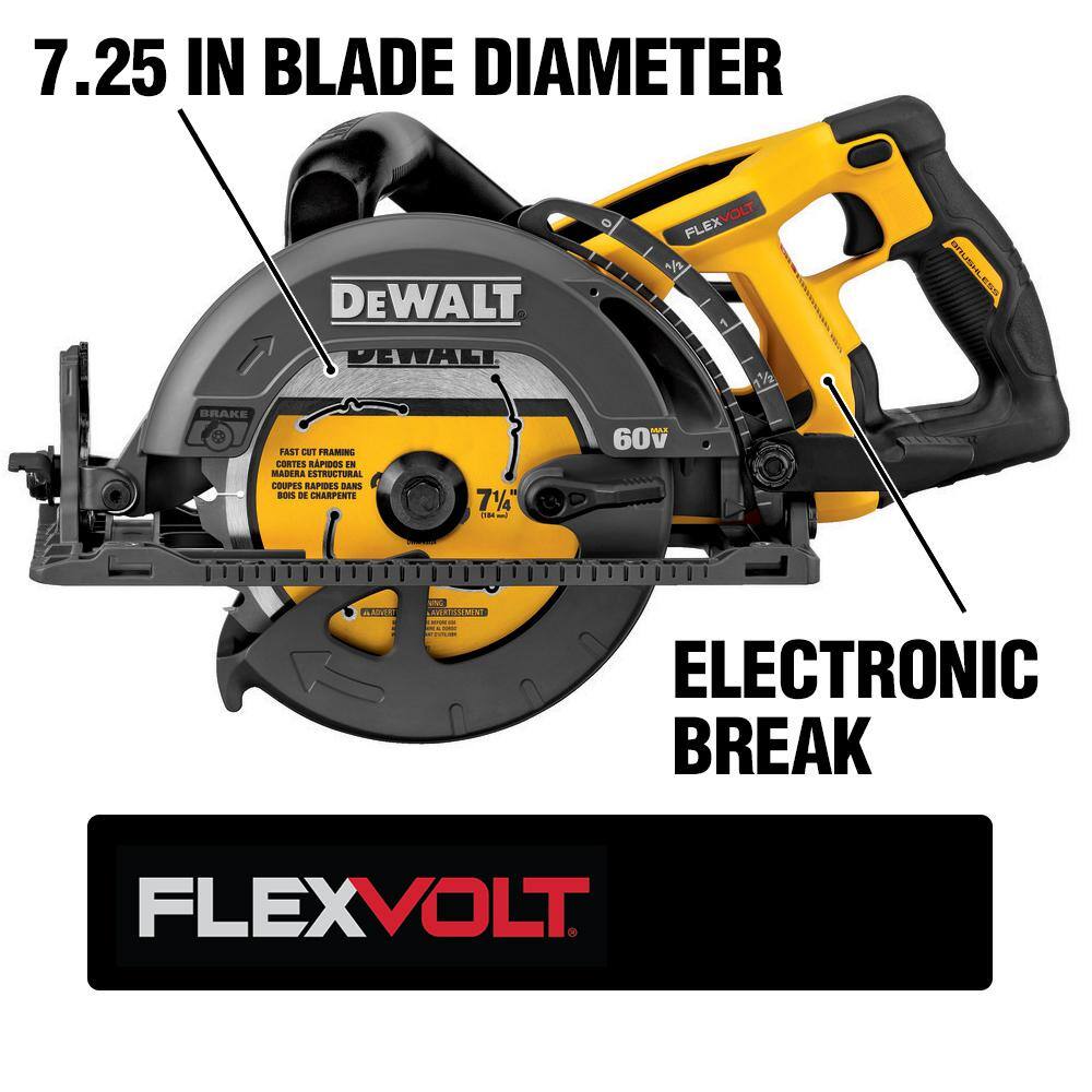 DW FLEXVOLT 60V MAX Cordless Brushless 7-14 in. Wormdrive Style Circular Saw and (1) FLEXVOLT 6.0Ah Battery DCS577W606