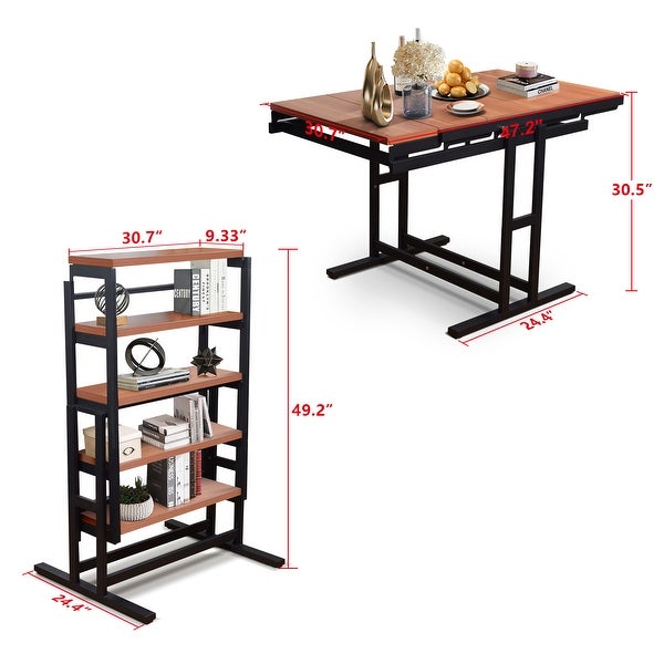 Wooden Multifunction Convertible Dining Table，Free Switch Space Saving Table Shelf