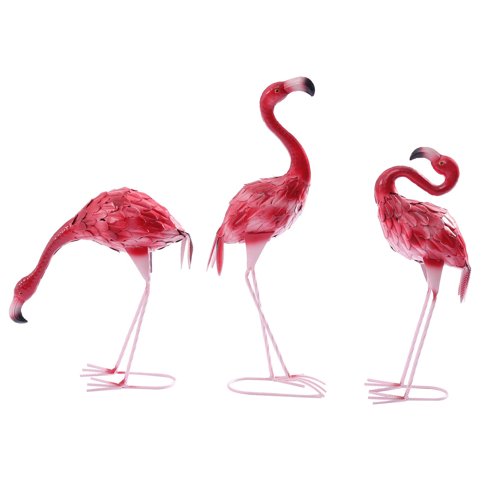 Flamingo Garden Statue Metal Sculpture Pink Animal Yard Art 3Pcs Modern Detachable Metal Vintage Garden Lawn Yard Flamingo Outdoor Statue Creative Three Little Flamingo Garden Iron