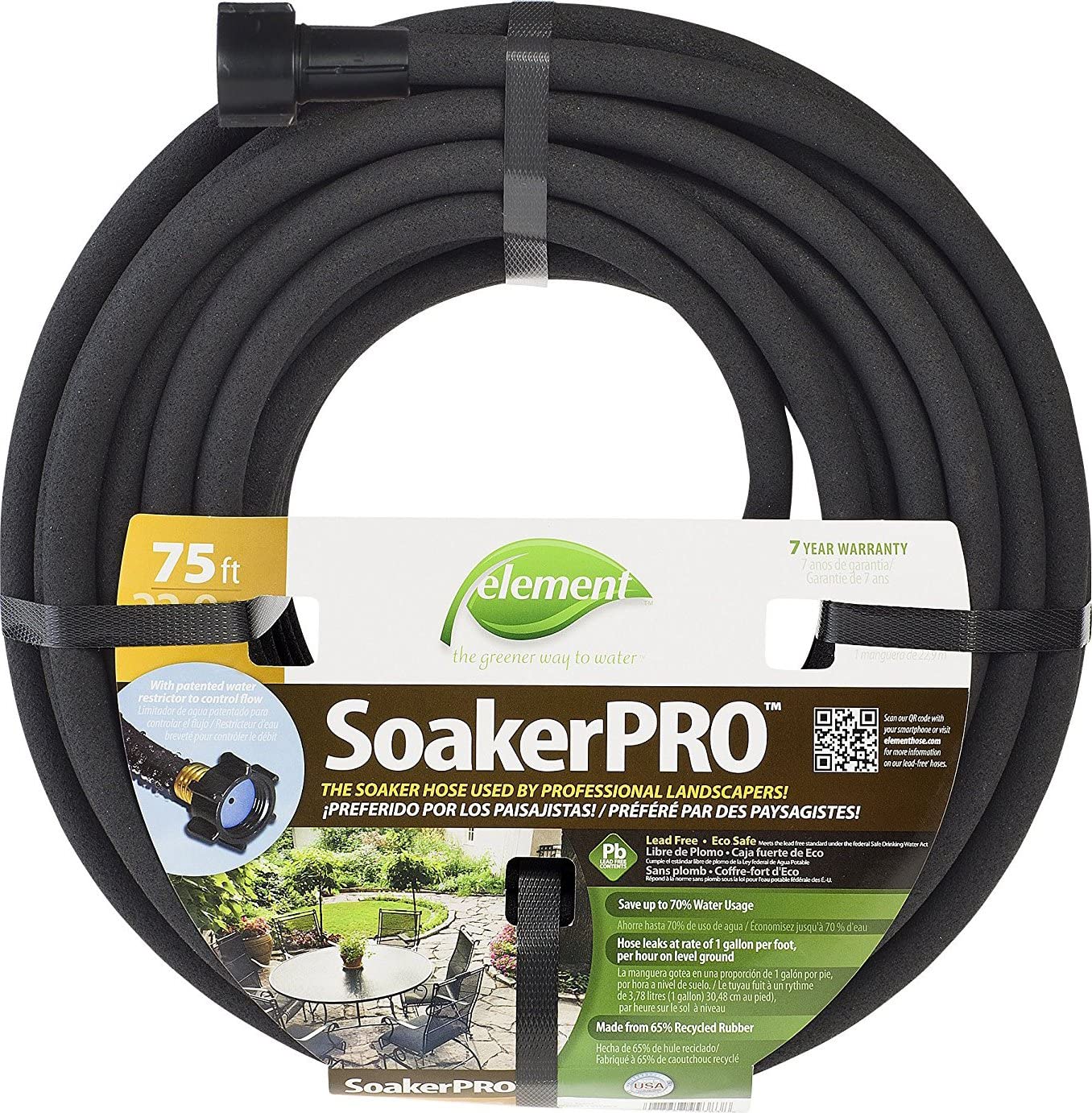 Element 3/8-in x 75-ft-Duty Kink Free Rubber Black Soaker Hose