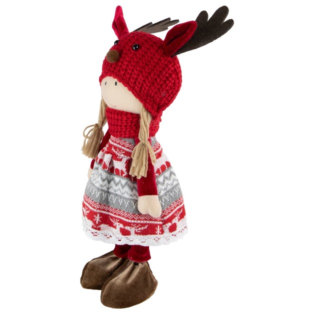 Red And White Nordic Girl With Moose Antler Hat Christmas Decoration