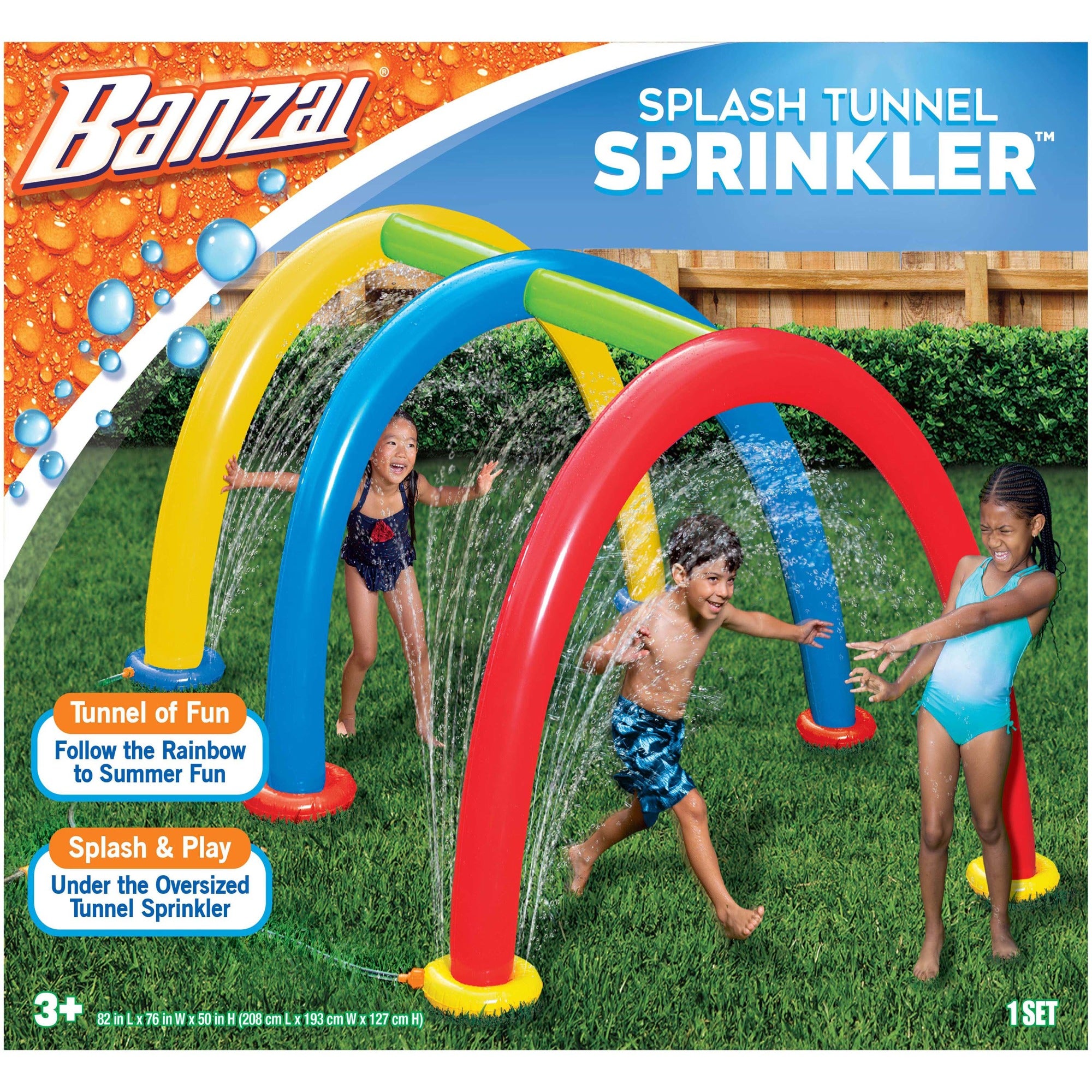 Banzai Splash Tunnel Sprinkler, Length: 82 in, Width: 76 in, Height: 50 in, Inflatable Outdoor Backyard Splash Toy