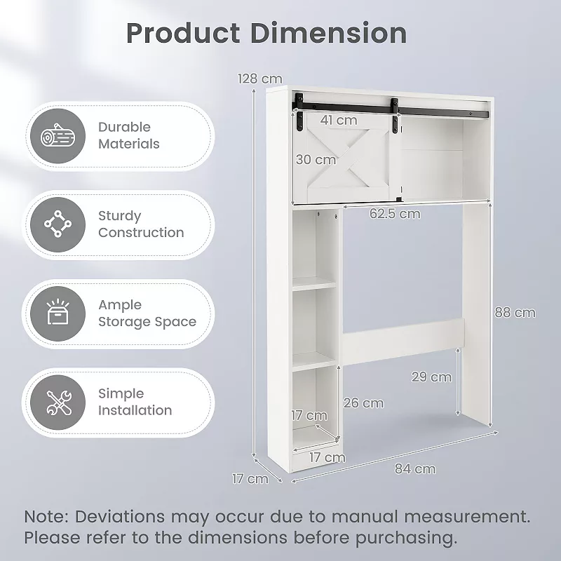 4-Tier Over The Toilet Storage Cabinet with Sliding Barn Door and Storage Shelves