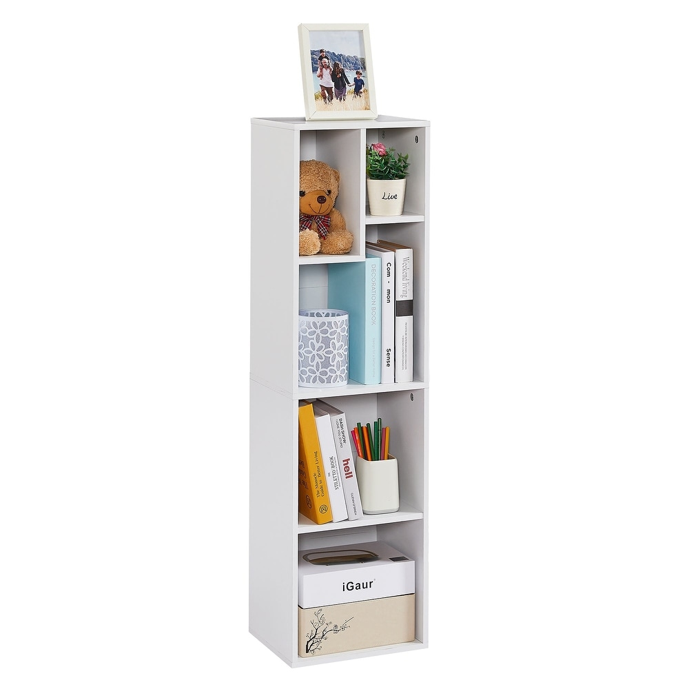 VECELO  3 Tier Five Open Cube Wooden Bookcase Organizer  Bookshelf / Book Storage