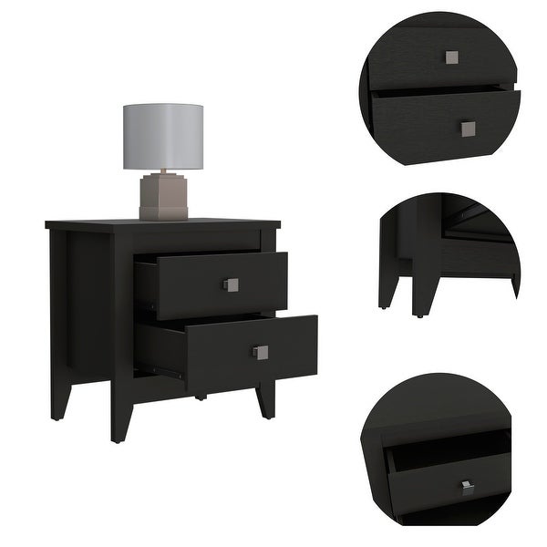 Contemporary Style 2-Drawers 4-Tapered Legs Bedside Table， Superior Top， Simplicity Nightstand， for Bedroom Living Room Office - - 37846972