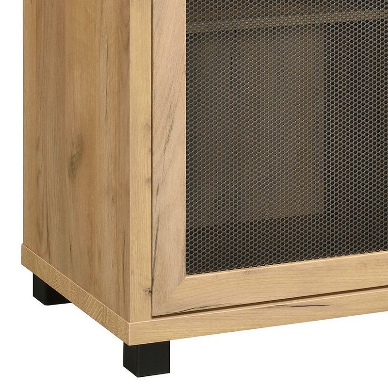 39 Inch Accent Console Cabinet， 4 Compartments， Modern Farmhouse， Oak