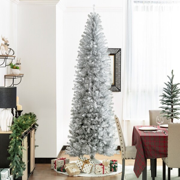 Glitzhome 7.5FT/9FT Black/Silver Unlit Tinsel Artificial Christmas Trees