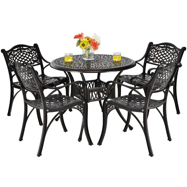 Tangkula 5pcs Cast Aluminum Patio Bistro Set Outdoor Dining Table amp Chair Furniture Set