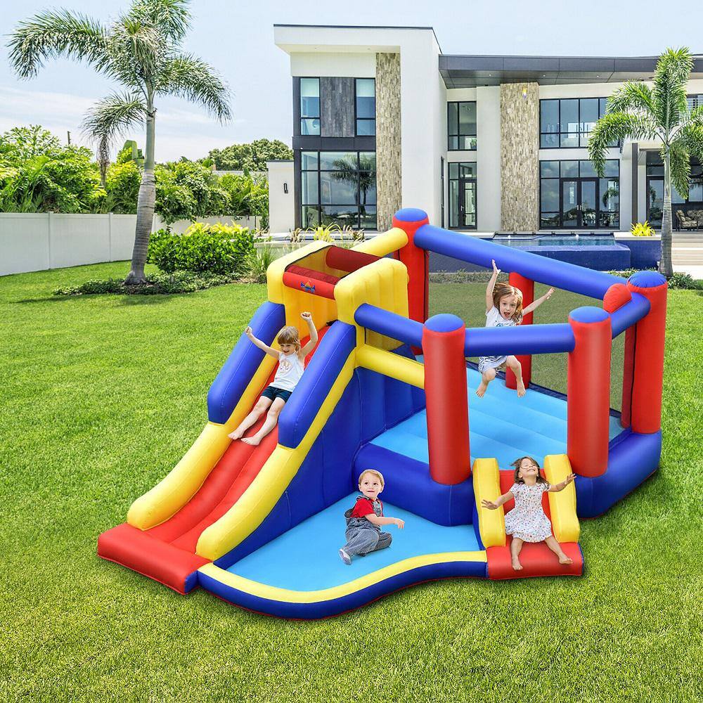 Gymax Inflatable Bouncy Castle House Kids Jumping Bounce House wDouble Slides and 550-Watt Air Blower GYM10600