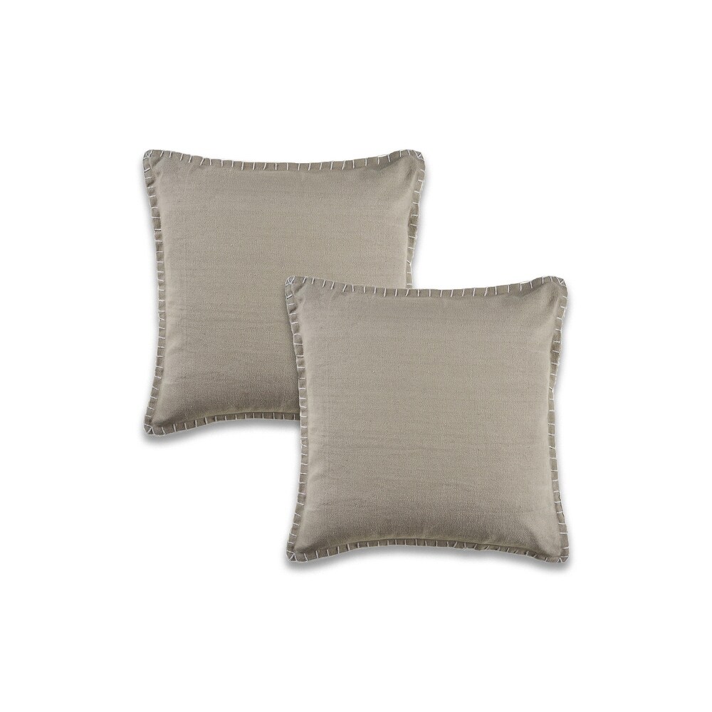 LR Home Light Gray Solid Natural Cotton Square Throw Pillow  Set of 2 or 4