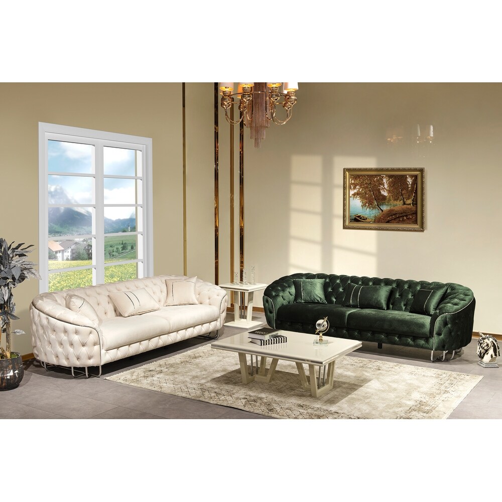 Bovna 2 piece Living Room Set Green Sofa and Cream Sofa