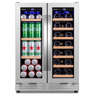 Nipus 24 in. Dual Zone 20-Wine Bottles and 60-Cans Beverage  Wine Cooler in Silver Two Shapes of Door Handle Blue LED Lights NPDUAL02