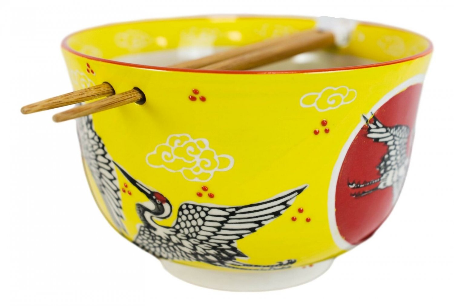 1 Red Flying Crane With Red Moon Ramen Noodles Soup Large 6D Bowl With Chopsticks EBR02