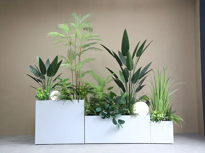 Tin trough white canna mini Kwai PE ball white light eternal wood bonsai yellow and green artificial plant landscape