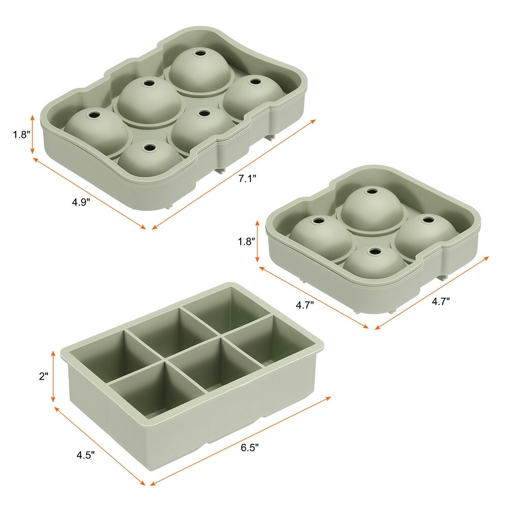 Set of 3 Green Sphere Ice Ball Maker   Square Ice Cube Tray for Cocktails