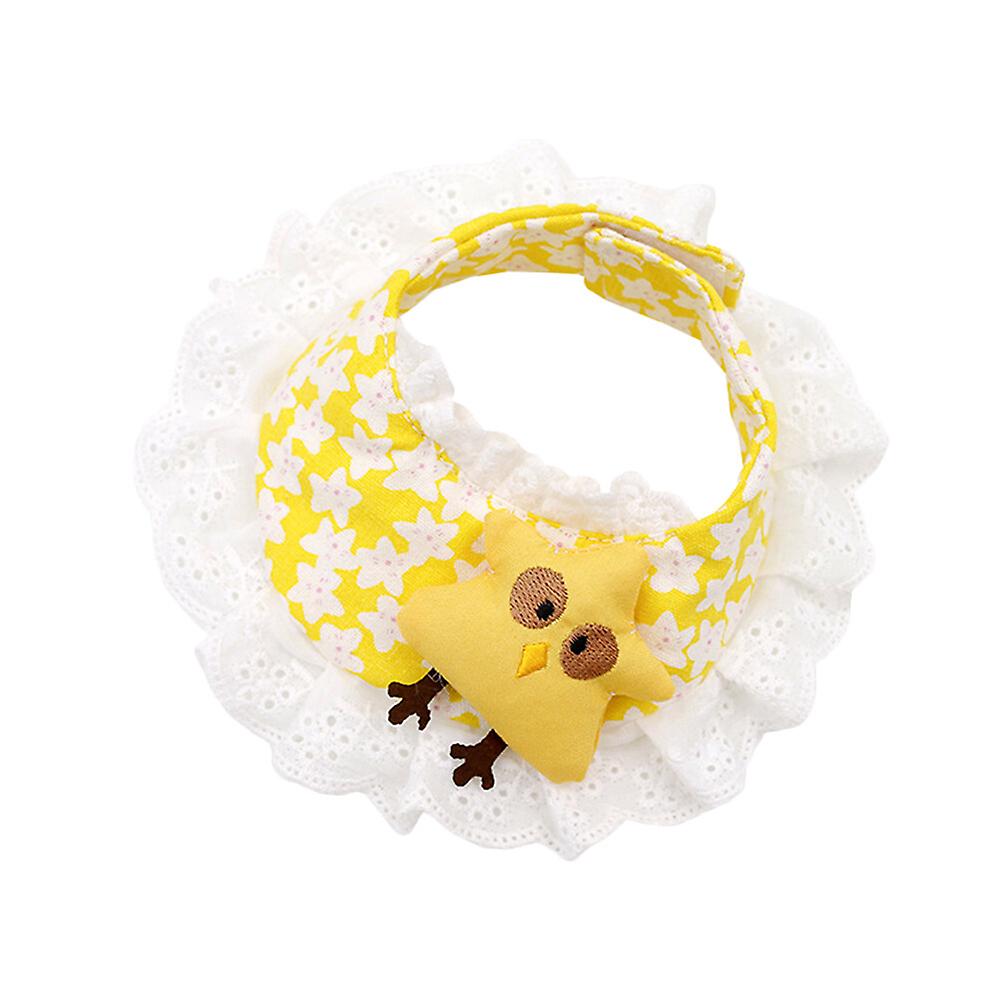 Yellow Chick Pattern Pet Bib Sweet Lace Saliva Towel Collar Scarf Accessories For Pet Dog Puppy- Size M