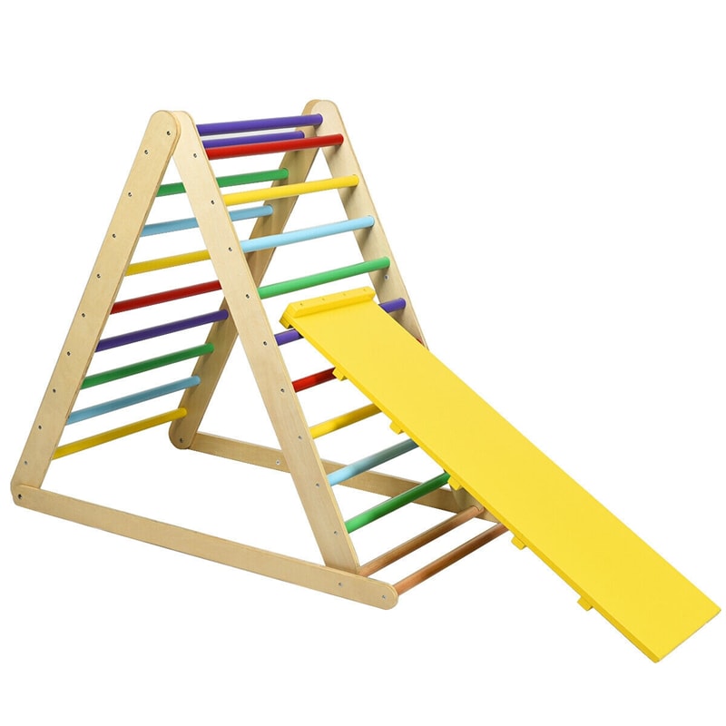 3 in 1 Climbing Toys Foldable Triangle Climber Wooden Montessori Play Gym Indoor Playground Ladder with Reversible Ramp for Toddlers