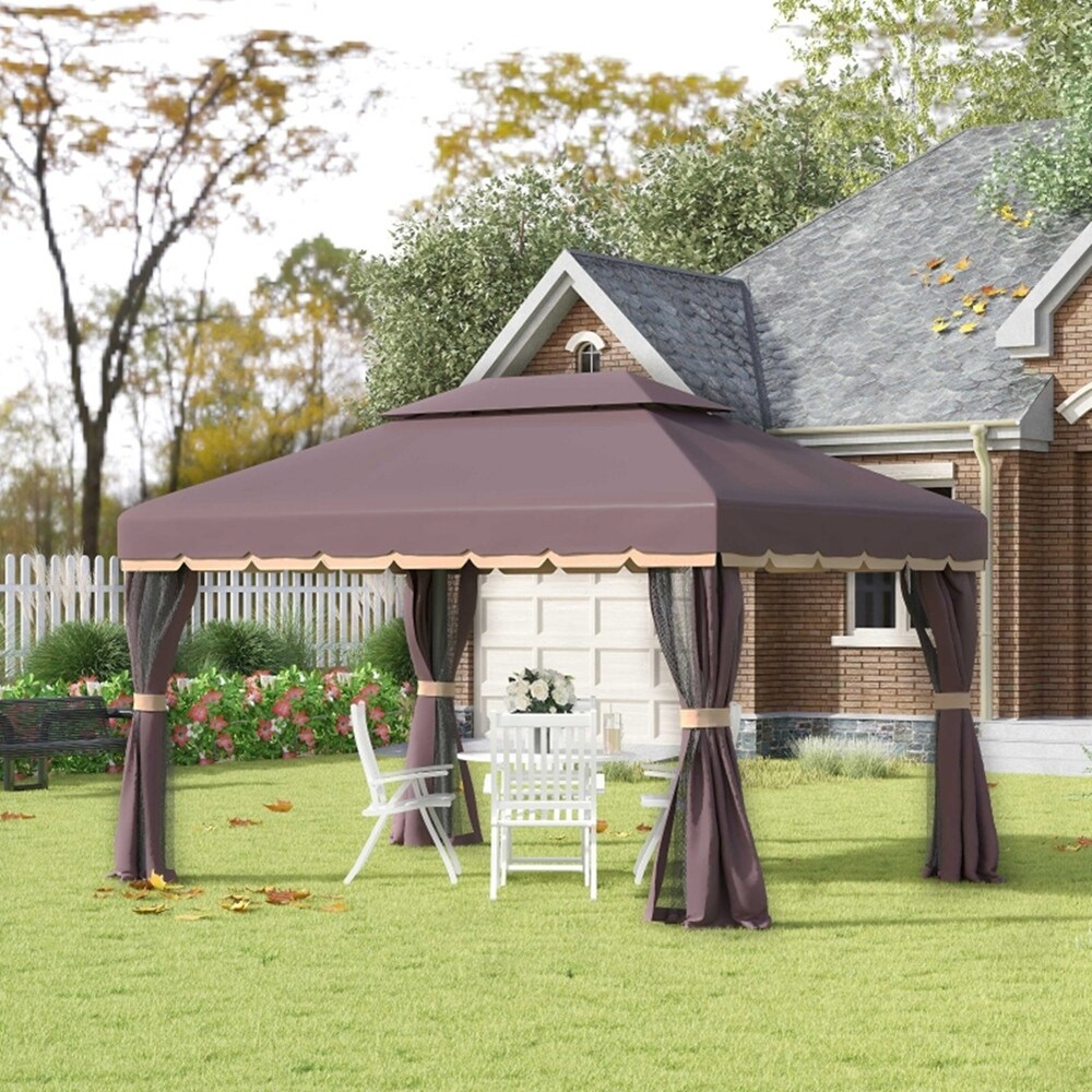 10 x13ft Outdoor Gazebo with Two tier Tent Roof and Aluminum Frame