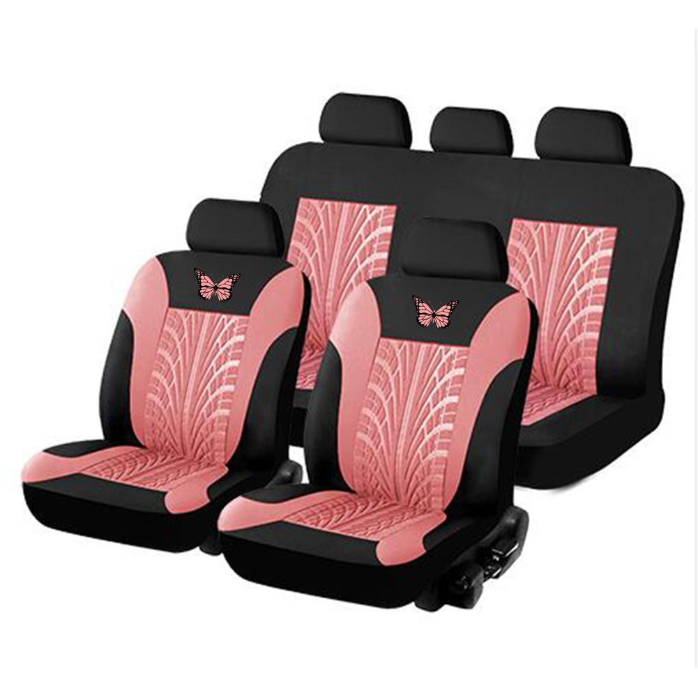 Aktudy Butterfly Car Seat Covers PU Leather Auto Seat Protector (9pcs/set Pink)