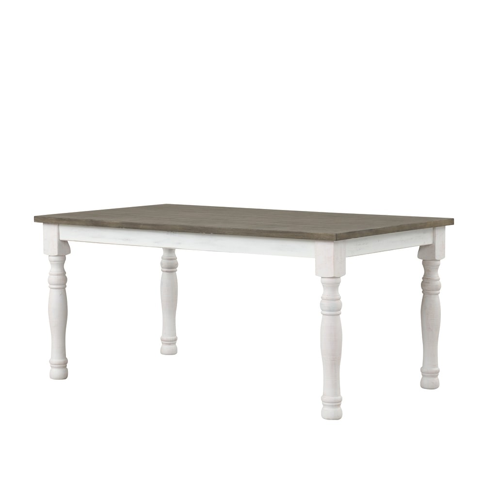 Roundhill Furniture Ebret Farmhouse Two tone Distressed Wood Dining Table  Brown and White   Brown and White