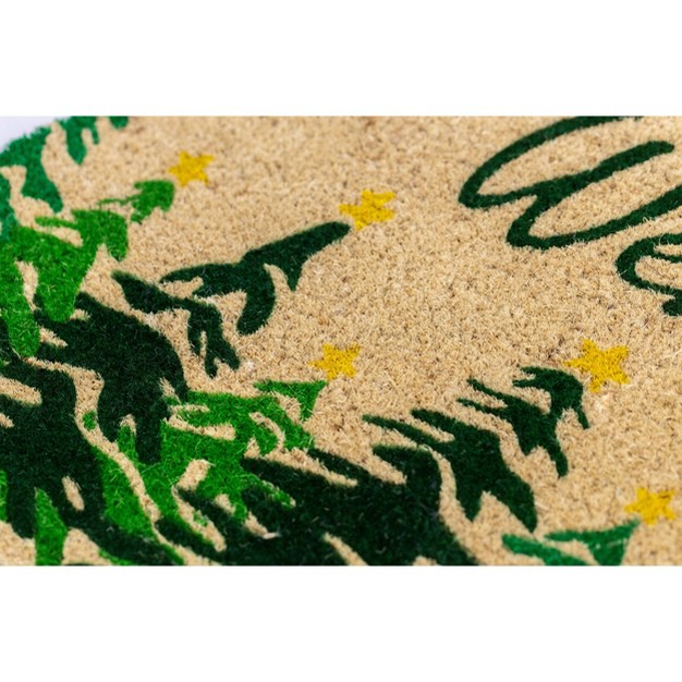 X 2 x27 4 quot Winter Fir Trees Indoor outdoor Coir Doormat Green yellow Entryways